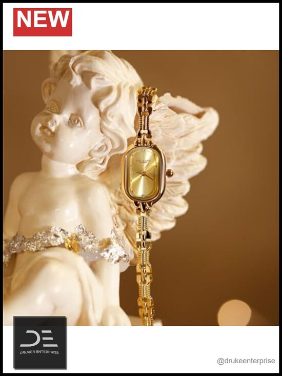 Vintage Gold Dainty Oval Quartz Wristwatch with Rhinestones main image 4